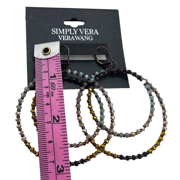 Simply Vera Vera Wang Earrings Leverback Beaded Drop Hoop New on Card Earthy - Picture 3 of 11